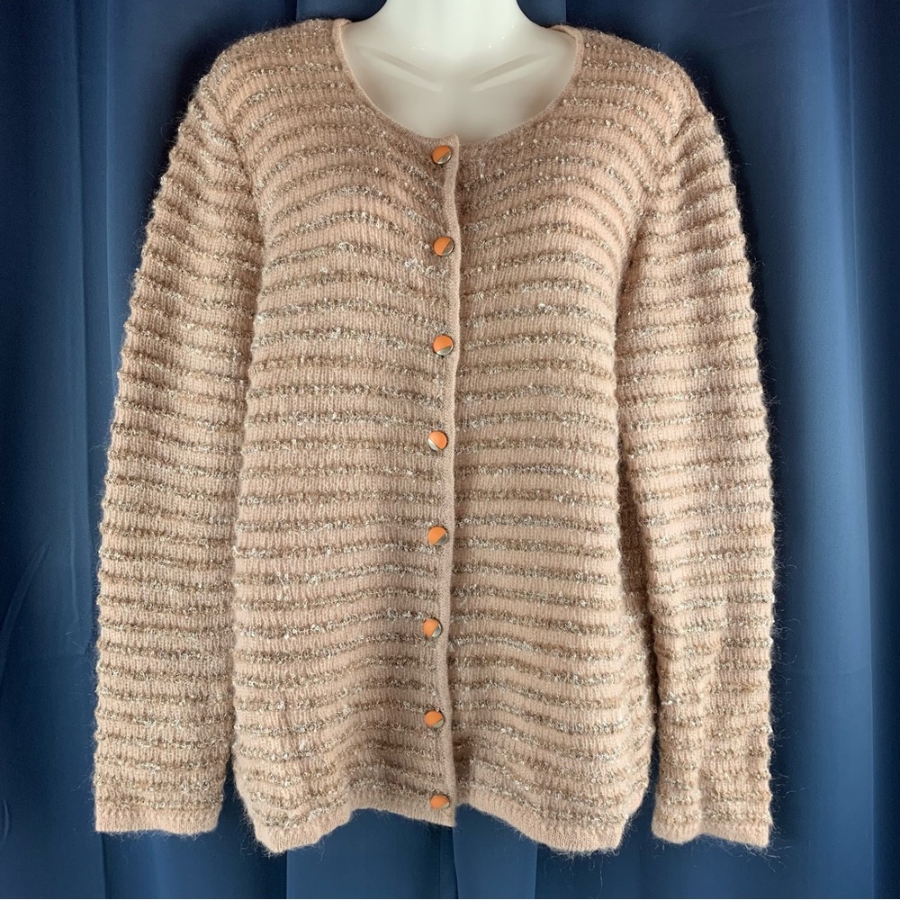 Button Down Sweater Striped Made in Italy Mohair Blend Soft Size 50 (US L or 14)